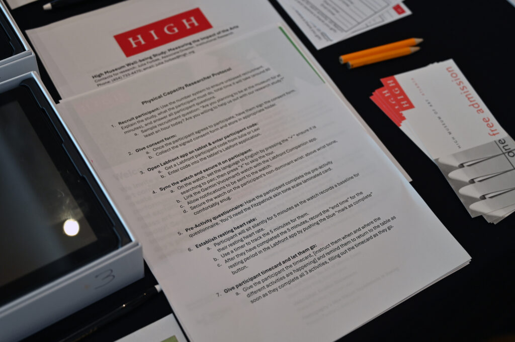 High Museum of Art event sign and participation instructions for museum capacity research project.