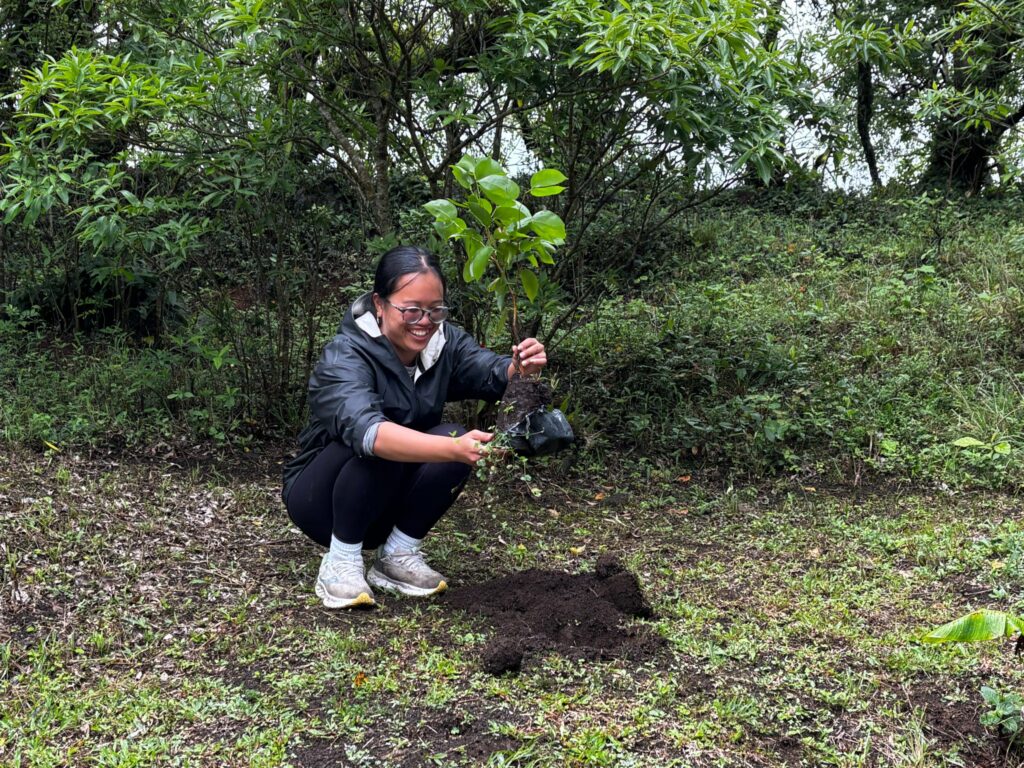 student plants coffee pant